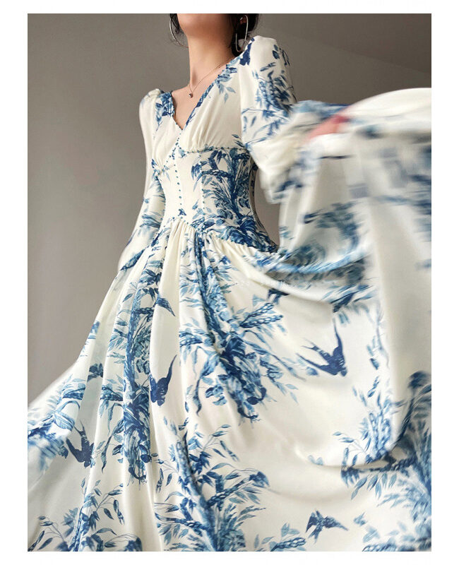 The Marine Beaded Printed Chiffon Midi Dress Detail – La Rose Couture Dresses & Gowns