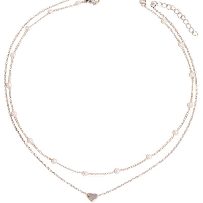 Fashion Imitation Pearl Layered Necklace with Heart Pendant for Women Men - Image 2