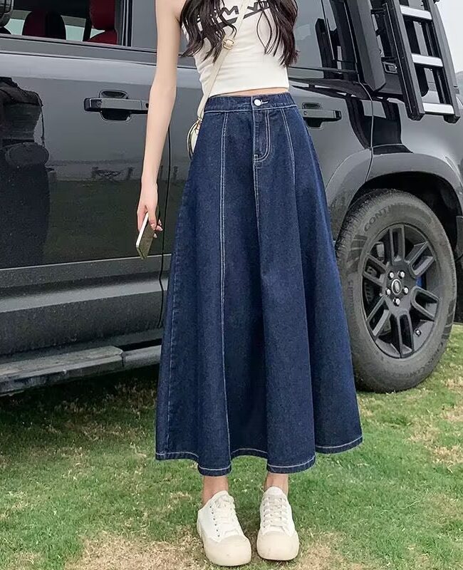 The Valentine High Waisted Denim a Line Skirt – La Rose Couture Trousers & Skirts