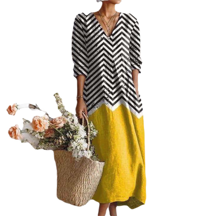 Womens V-Neck Printed Dress - Image 4