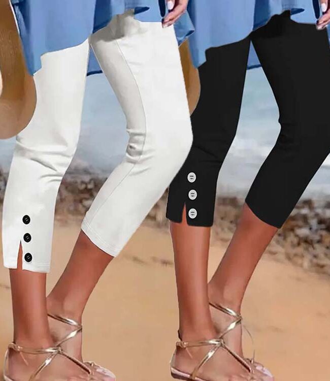 The Agathe Mid Thigh Elastic Buttoned Decorative Capri Pants – La Rose Couture Trousers & Skirts