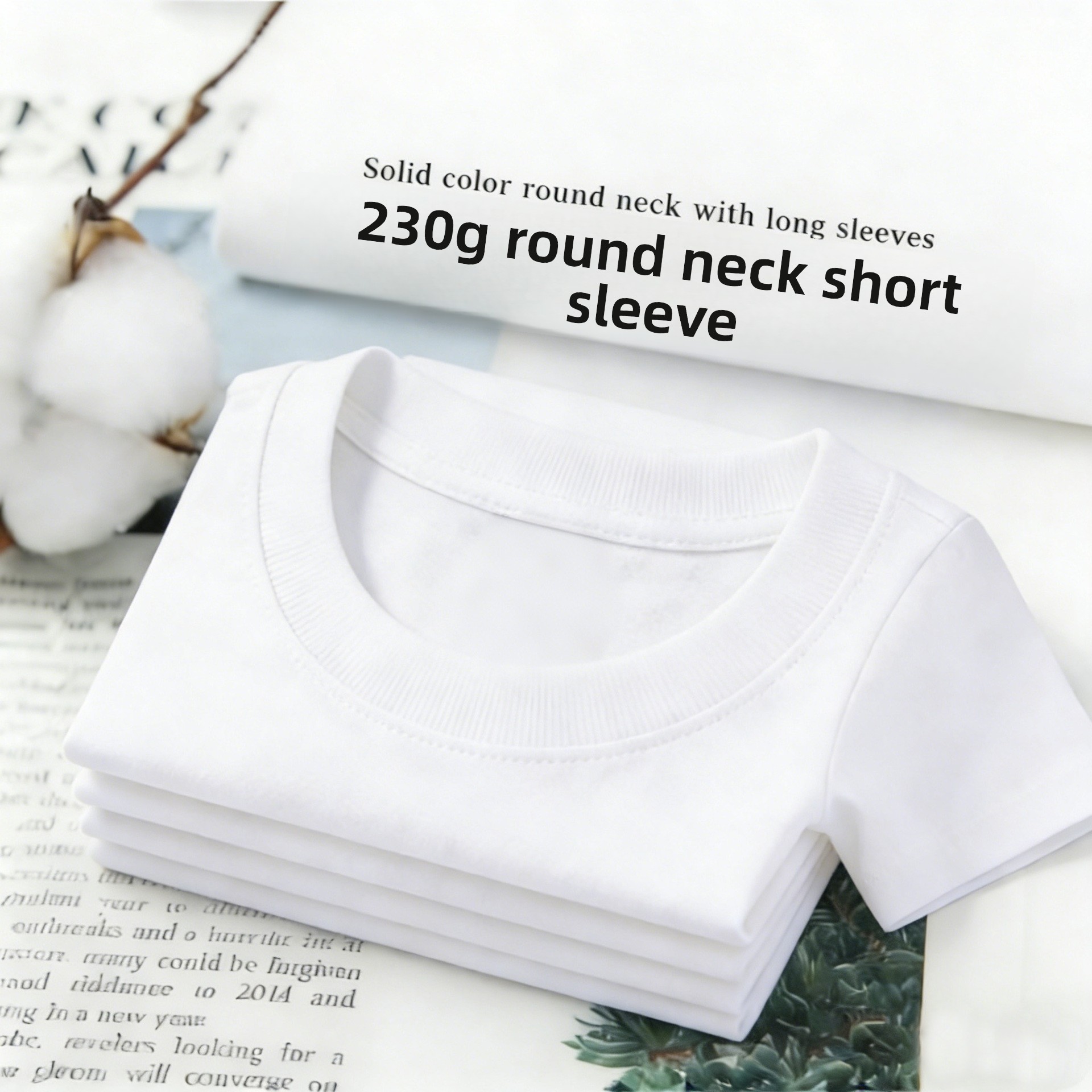 Round Neck Men's and Women's Spring and Summer Solid Color Loose Casual All-match Short Sleeve