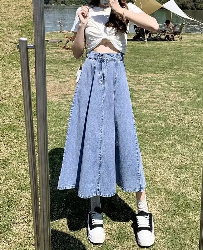 The Valentine High Waisted Denim a Line Skirt Detail – La Rose Couture Trousers & Skirts
