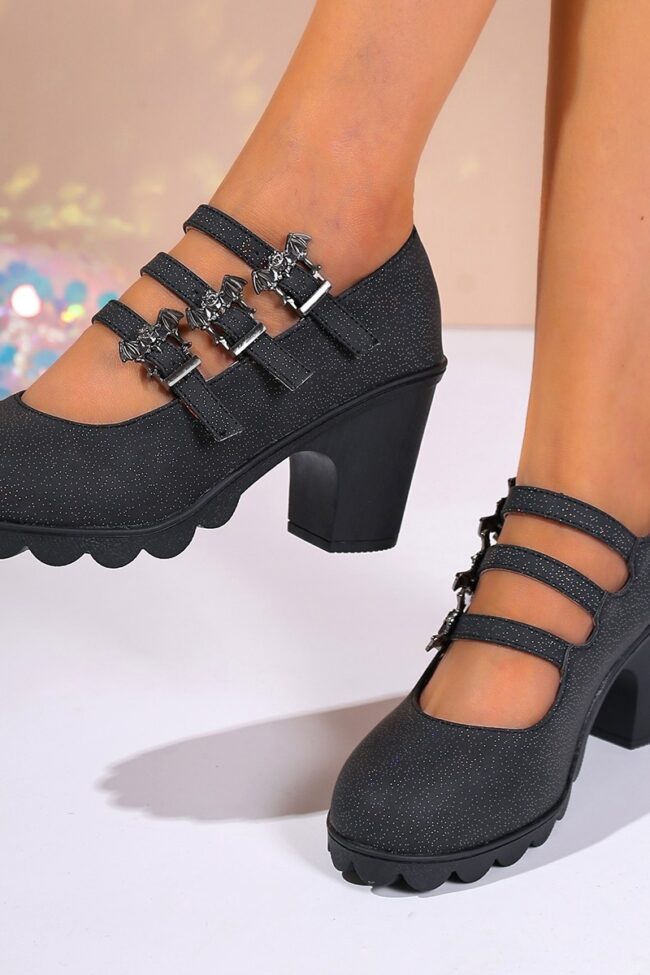 Thick Soled Square Toe Flat Top Strap Covered High Heeled Sandals Detail – La Rose Couture Shoes & Footwear