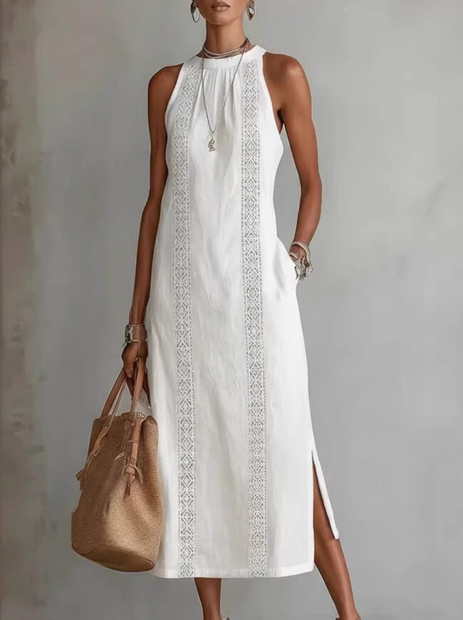 The Jacqueline Halter Neck Lace Patchwork Sleeveless Dress – La Rose Couture Dresses & Gowns