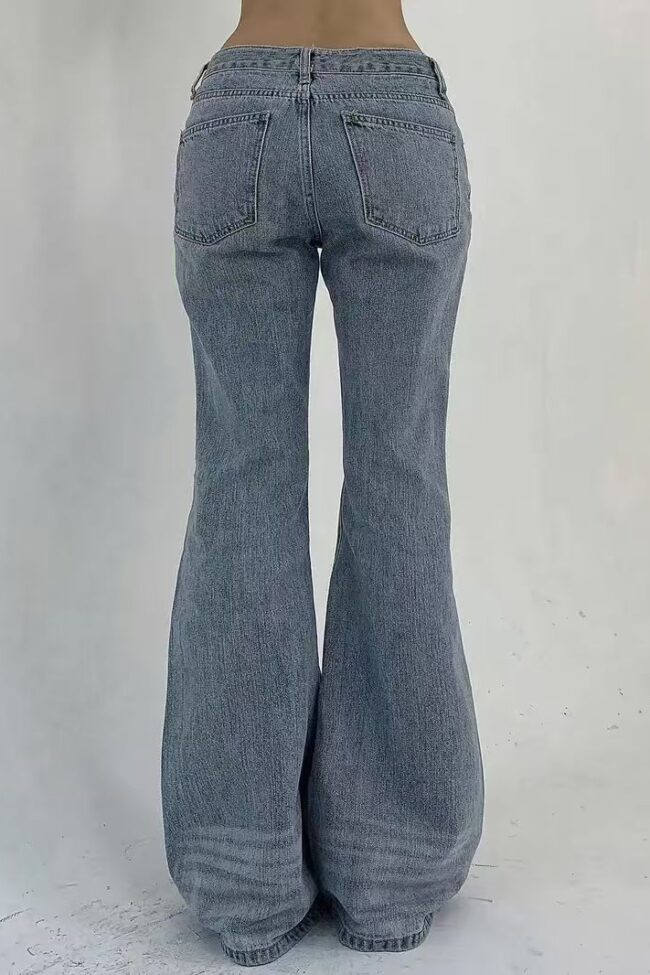 The Blanche Vintage Blue Flared Denim Jeans Detail – La Rose Couture Trousers & Skirts