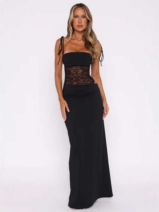 Womens Elegant Lace Stitching Halter Neck Dress - Image 5