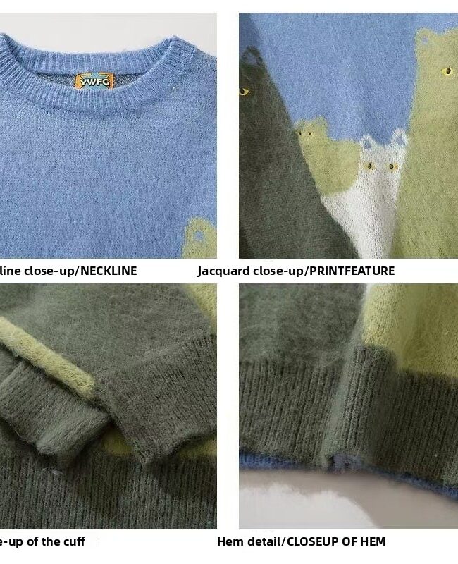 The Apolline Cartoon Cat Jacquard Knitted Sweater Detail – La Rose Couture Coats & Jackets