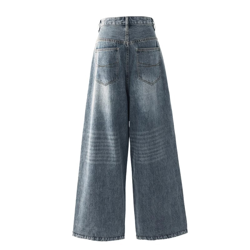 Women's Plus Size High-Waist Wide-Leg Vintage Blue Denim Jeans - Image 3