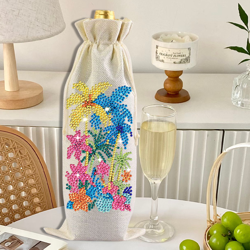 DIY Diamond Painting Christmas Linen Wine Gift Bag - Image 3