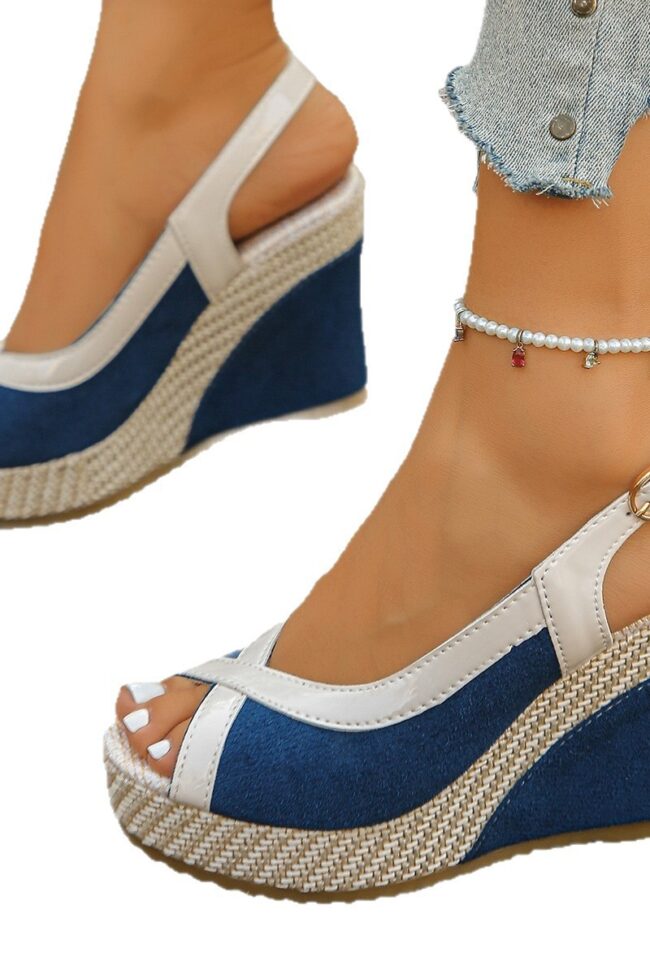 The Therese Summer Suede Wedge Platform Peep Toe Sandals Two Tone Detail – La Rose Couture Shoes & Footwear