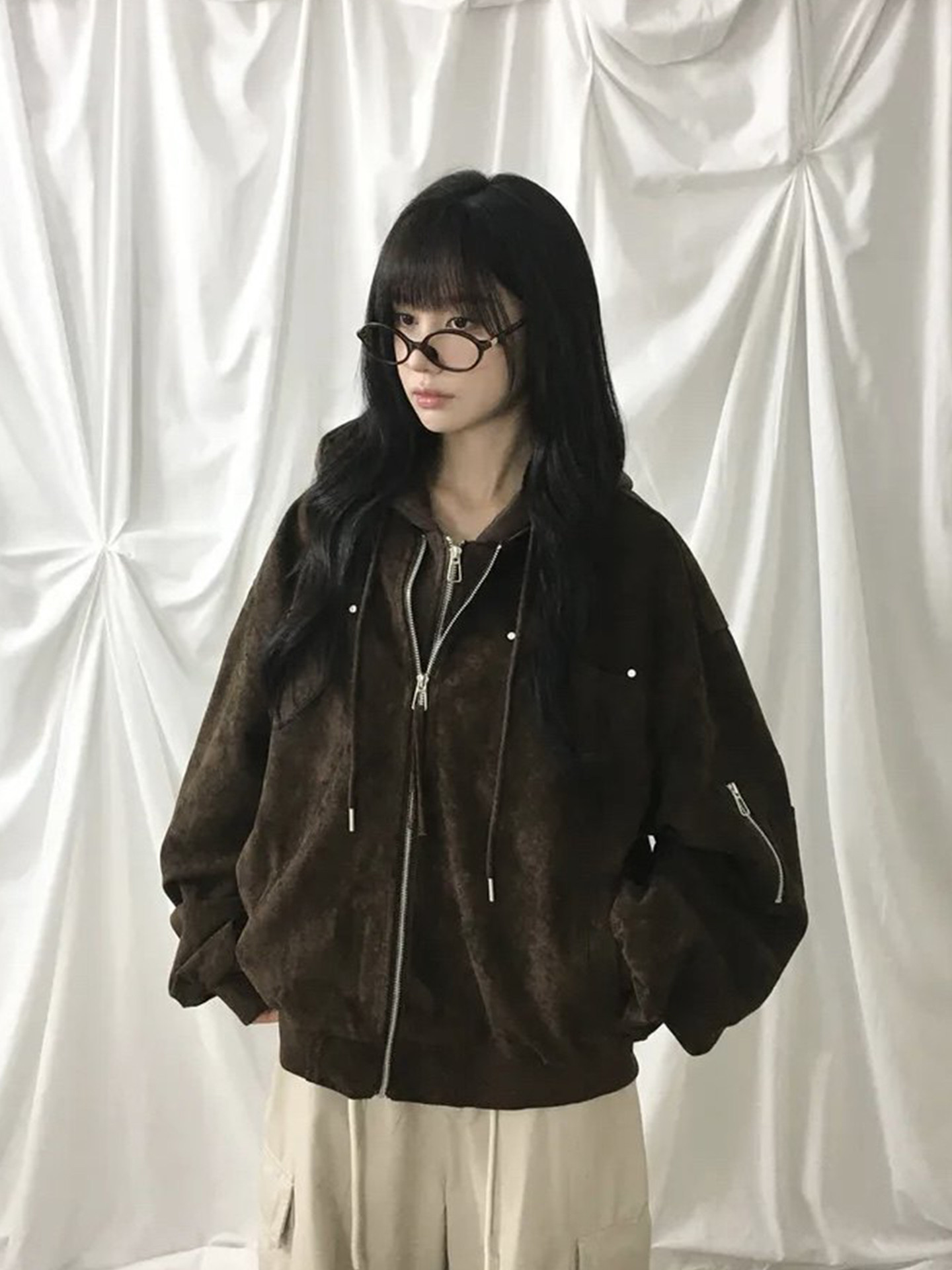 Women's Faux Two-Piece Hooded Biker Jacket - Image 3