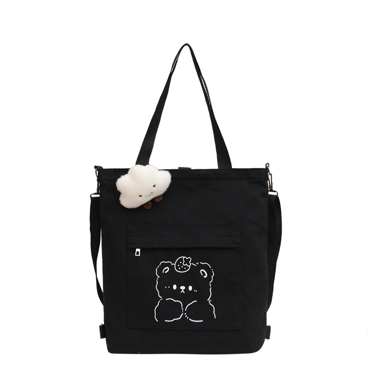 Bear Print Canvas Shoulder Bag - Image 3