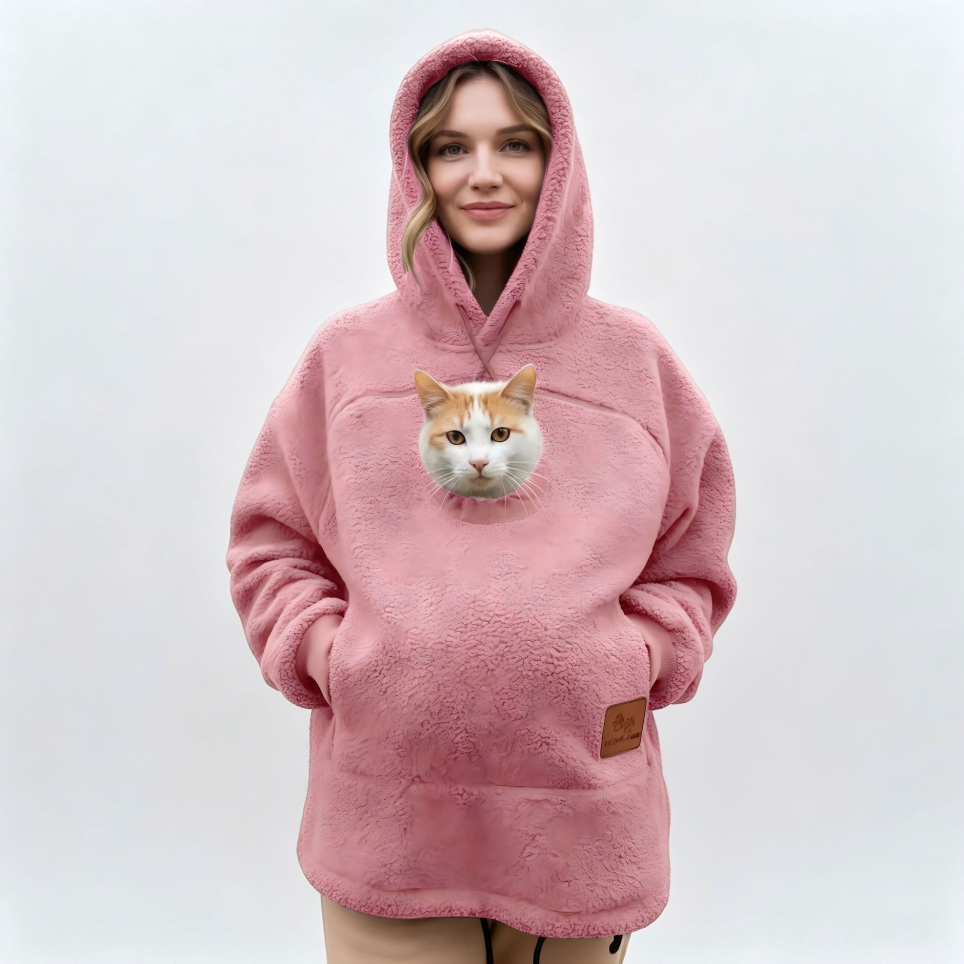 Unisex Lamb Wool Hooded Pullover Sweatshirt Loose Casual Warm - Image 5