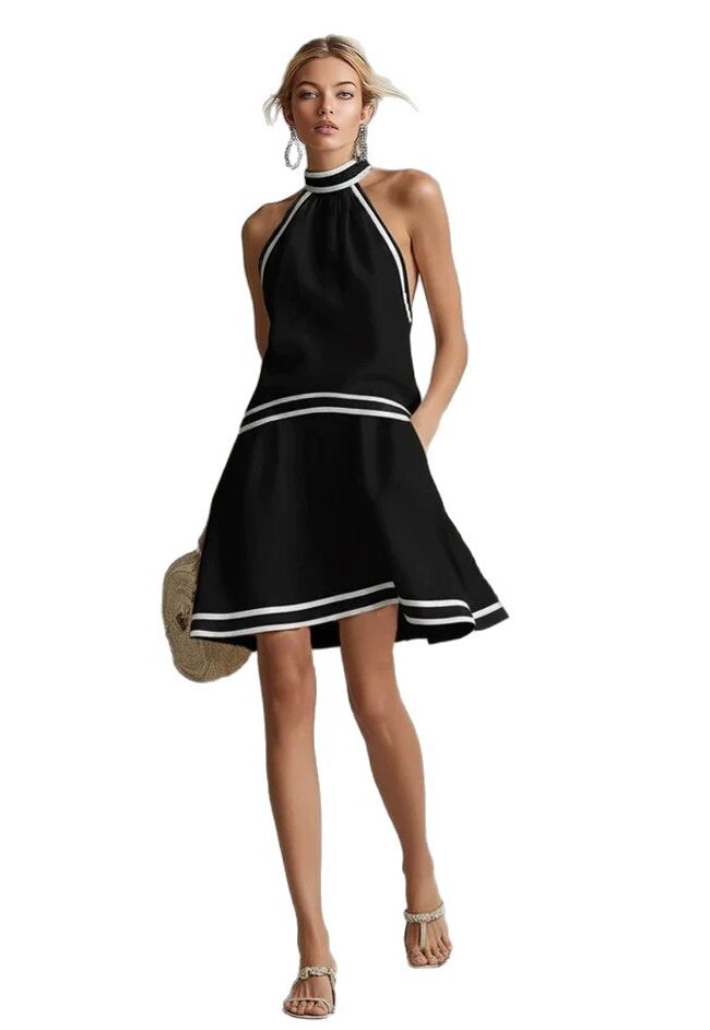 The Elodie Halter Neck Striped Trim Dress Detail – La Rose Couture Dresses & Gowns