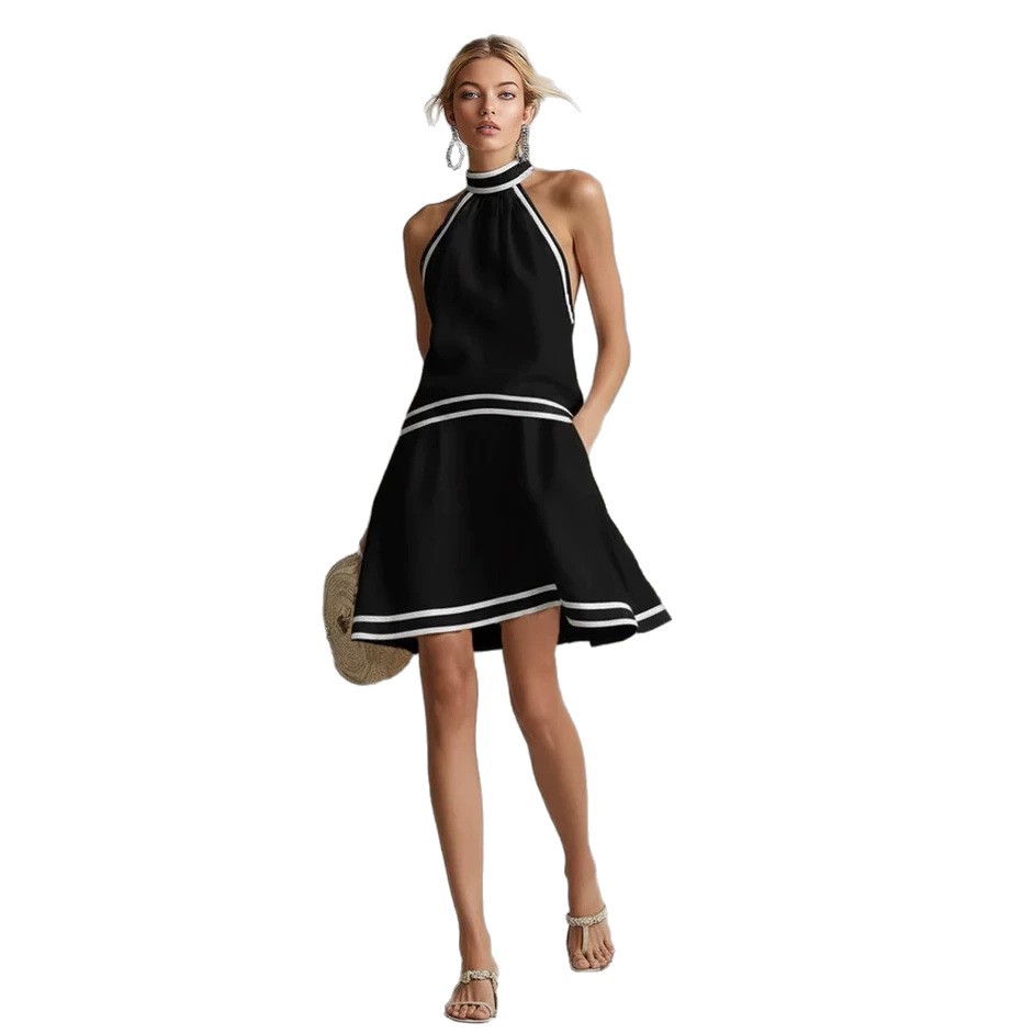 Halter Neck Striped Trim Dress - Image 4