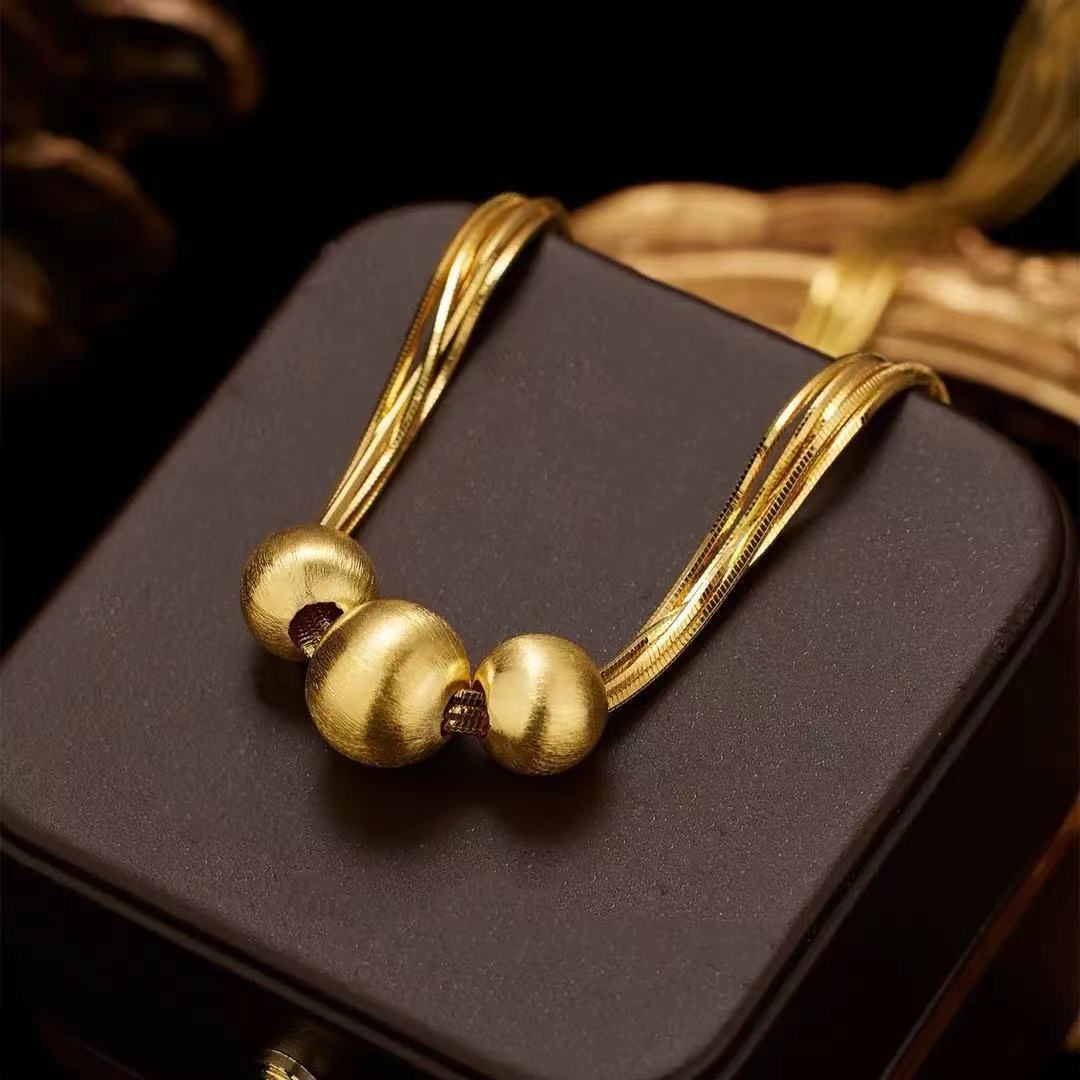 Titanium Steel Snake Chain Necklace with Round Fortune Bead Pendant - Image 3