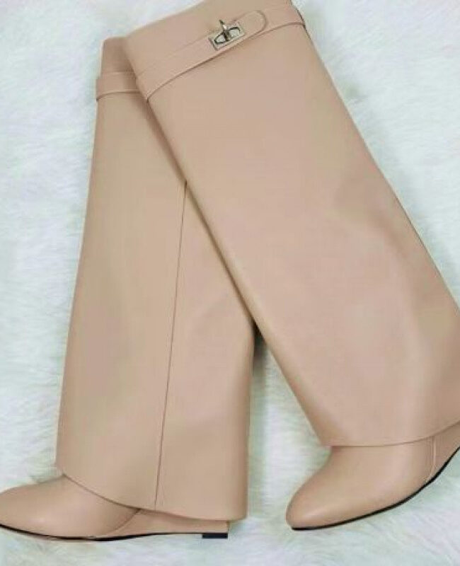 The Yvette Shark Buckle Mid Length Boots Detail – La Rose Couture Shoes & Footwear