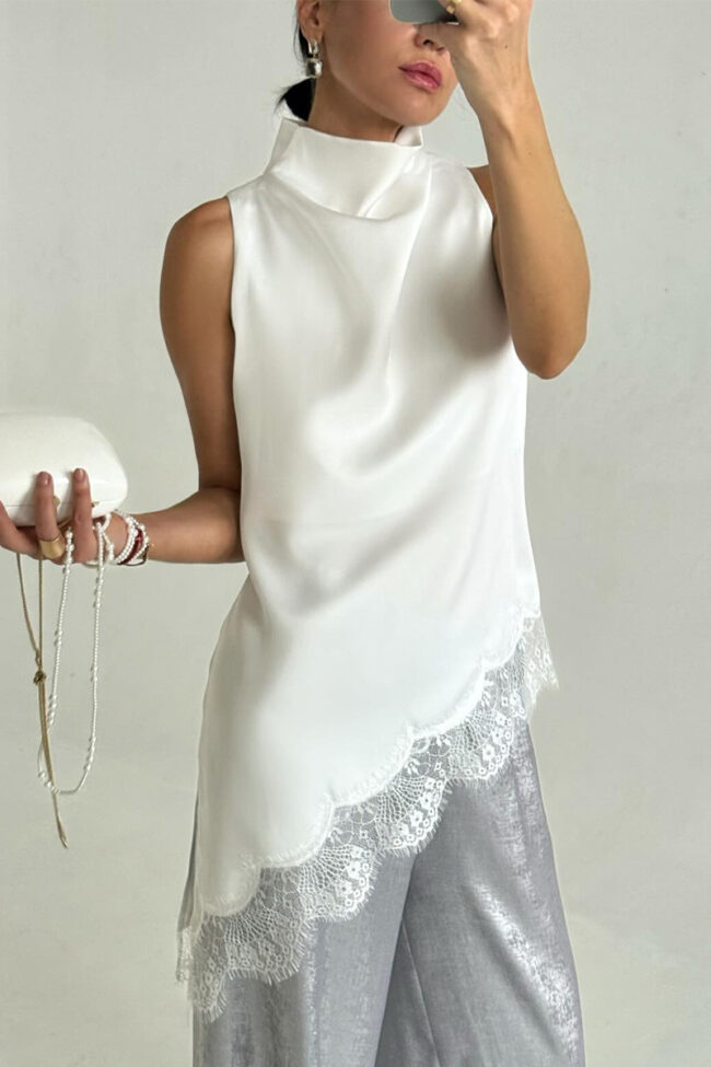 The Amelie Lace Trim Satin Vest Detail – La Rose Couture Tops & Blouses