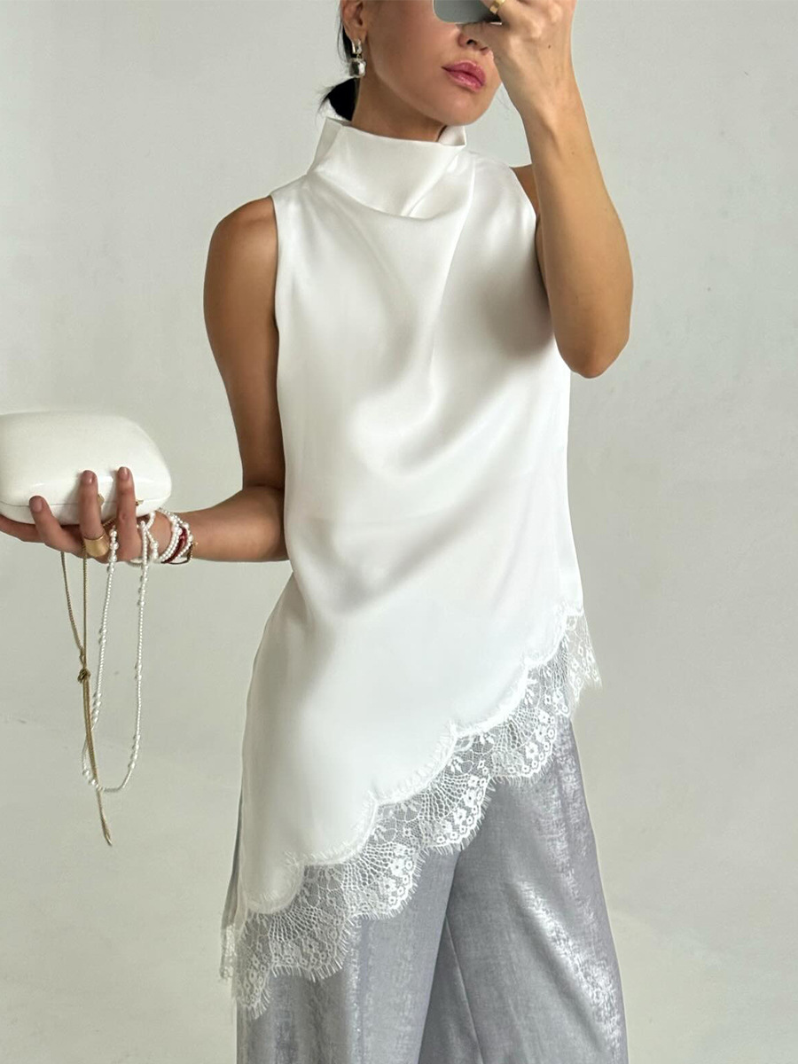 Lace Trim Satin Vest - Image 3