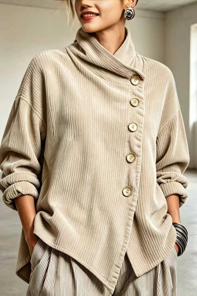 The Celine Autumn Winter Corduroy Asymmetric Off Shoulder Jacket Detail – La Rose Couture Coats & Jackets