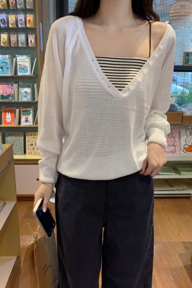 The Daphne Autumn V Neck Button Long Sleeve Knit Top Detail – La Rose Couture Tops & Blouses
