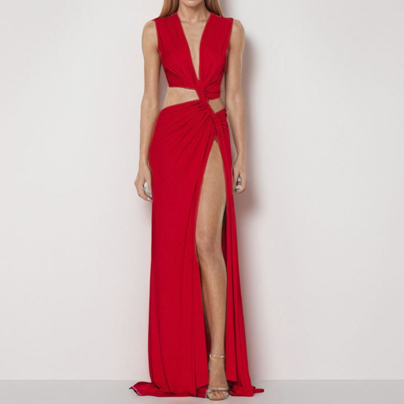 Womens V-Neck Slit Dress - Image 3