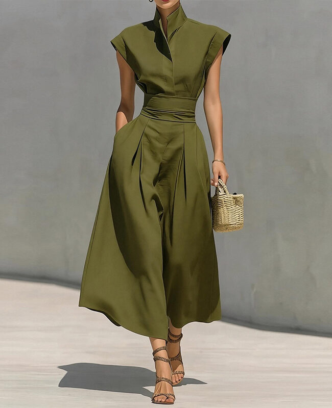 The Nina Elegant Stand Collar Flutter Sleeve Dress Detail – La Rose Couture Dresses & Gowns