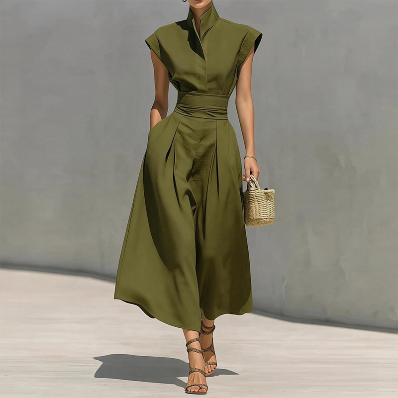Elegant Stand Collar Flutter Sleeve Dress - Image 4
