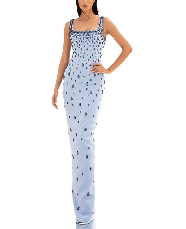 The Colette ‘s Hand Stitched Rhinestone Beaded Sleeveless Long Dress Gown Detail – La Rose Couture Dresses & Gowns