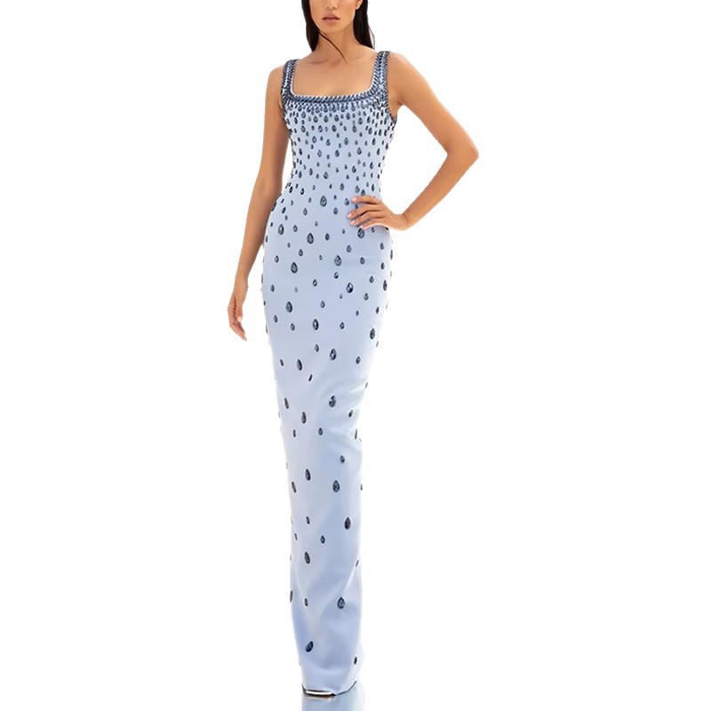 Women‘s Hand-Stitched Rhinestone Beaded Sleeveless Long Dress Gown - Image 5
