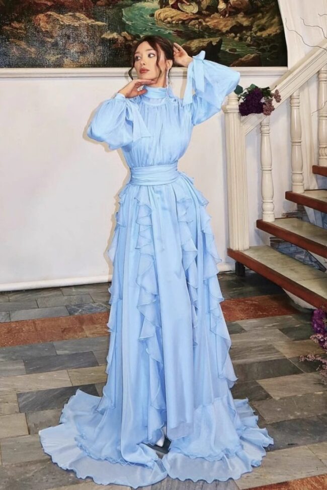 The Sibylle Pleated Chiffon Dress – La Rose Couture Dresses & Gowns