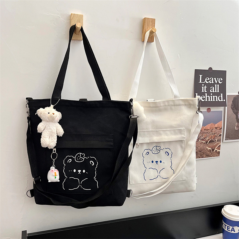 Bear Print Canvas Shoulder Bag - Image 4