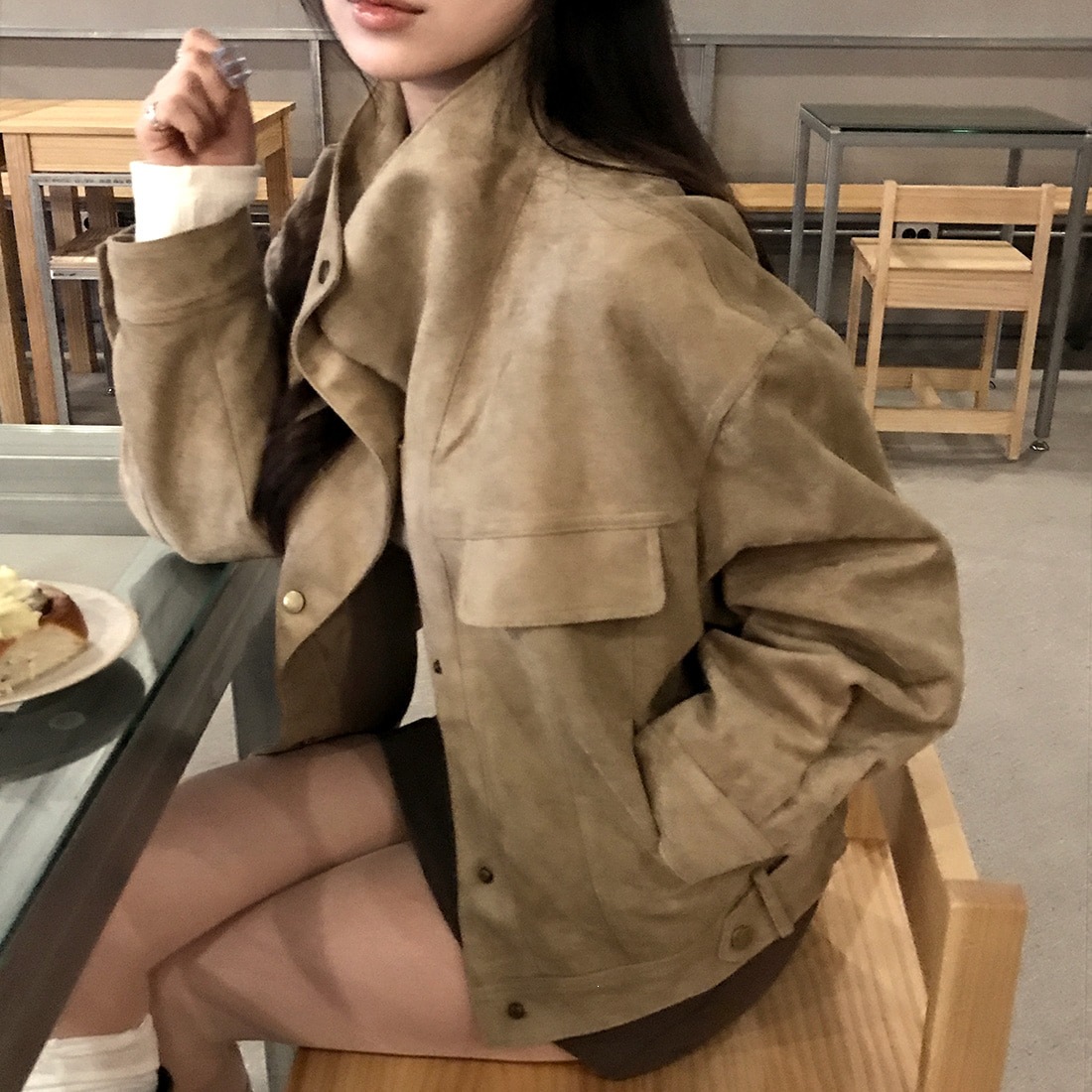 stand-collar loose jacket short coat for women - Image 4