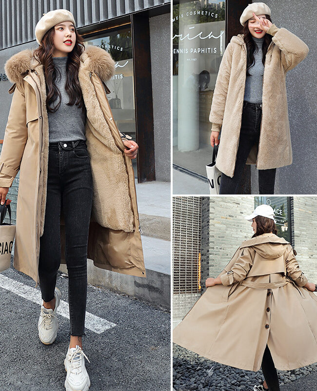 The Cyrielle Long New Winter Over the Knee Cotton Coat Detail – La Rose Couture Coats & Jackets