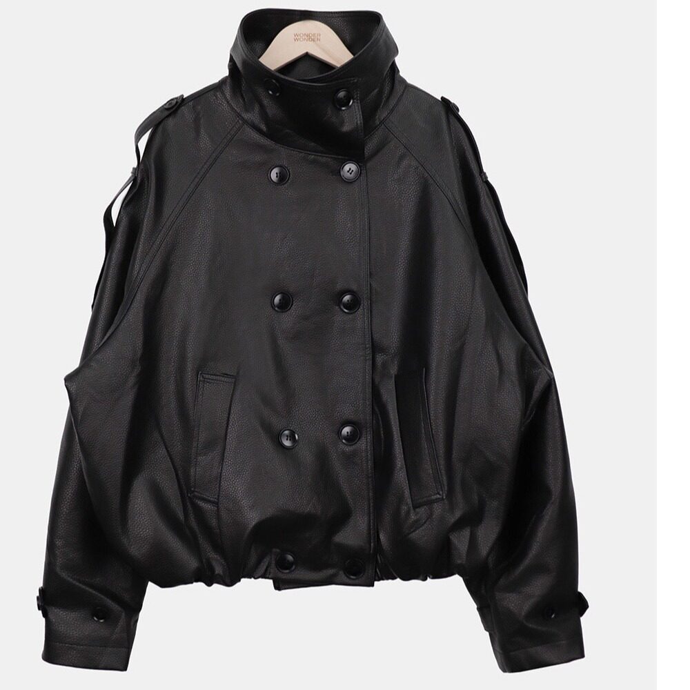 Korean vintage double-breasted stand-up collar leather jacket - Image 2