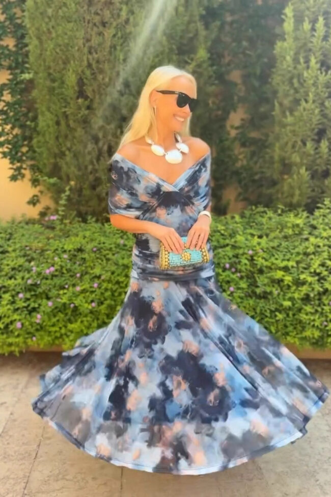 The Angele Floral Print Mesh Dress Detail – La Rose Couture Dresses & Gowns
