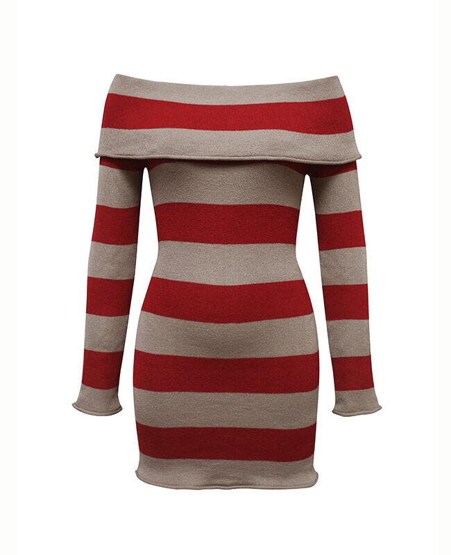 The Pascaline Striped Off Shoulder Knitted Dress Detail – La Rose Couture Dresses & Gowns