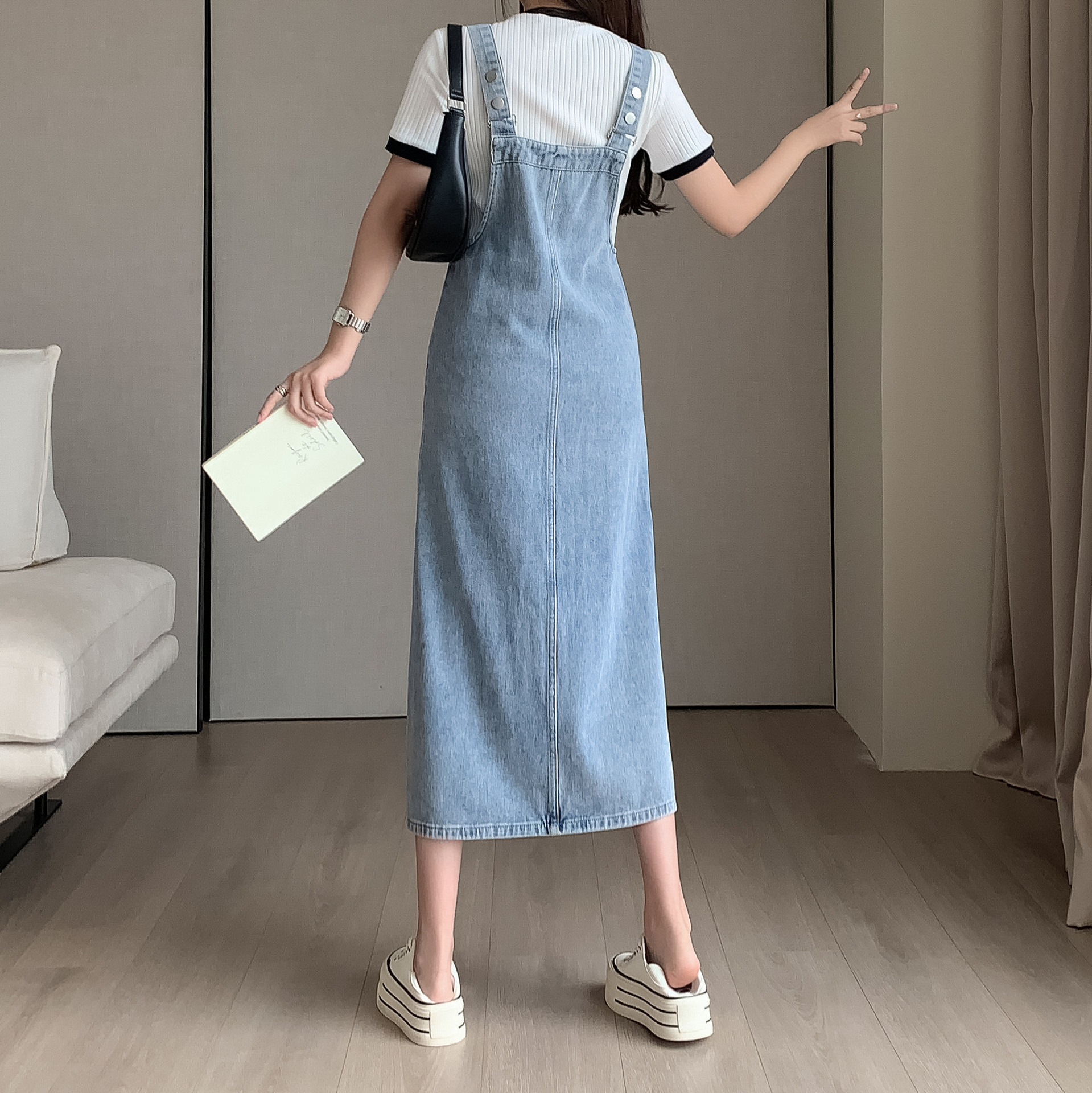 Women's Denim Suspender Dress - Image 4