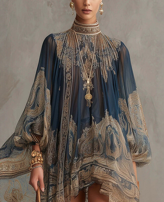 The Yvette Bohemian Print Long Sleeve Dress Detail – La Rose Couture Dresses & Gowns