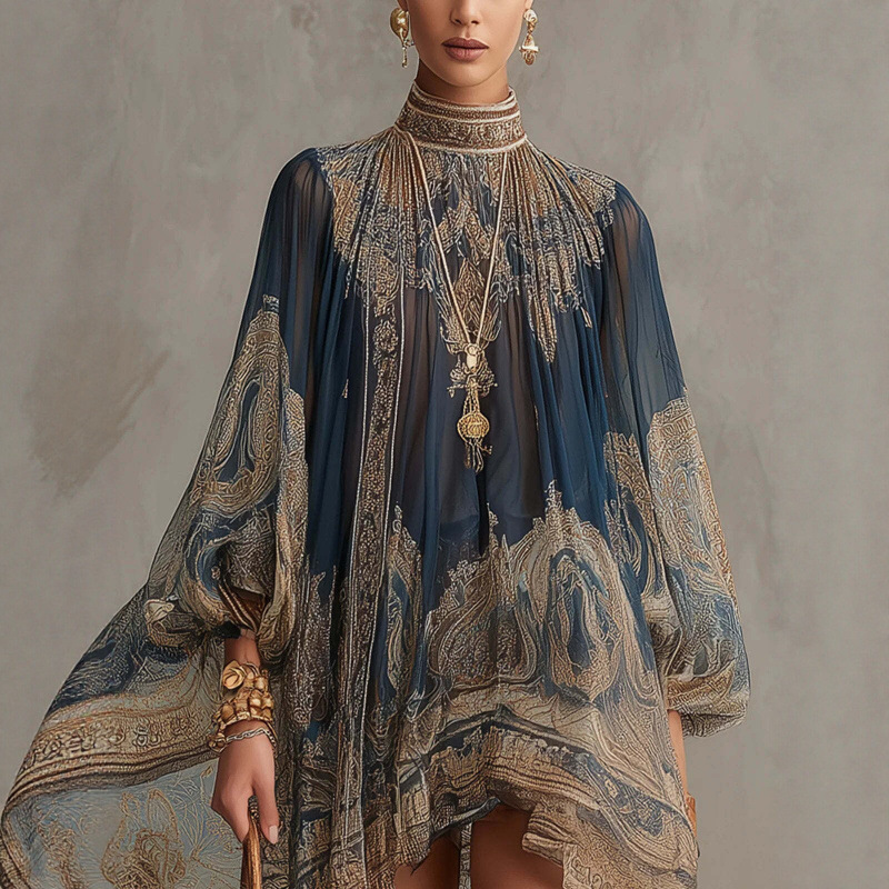 Bohemian Print Long Sleeve Dress - Image 2