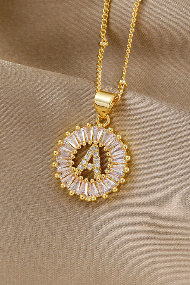 The Magali 18k Gold Plated Zircon Letter Pendant Necklace Unisex Personalized Jewelry Detail – La Rose Couture Jewellery & Accessories