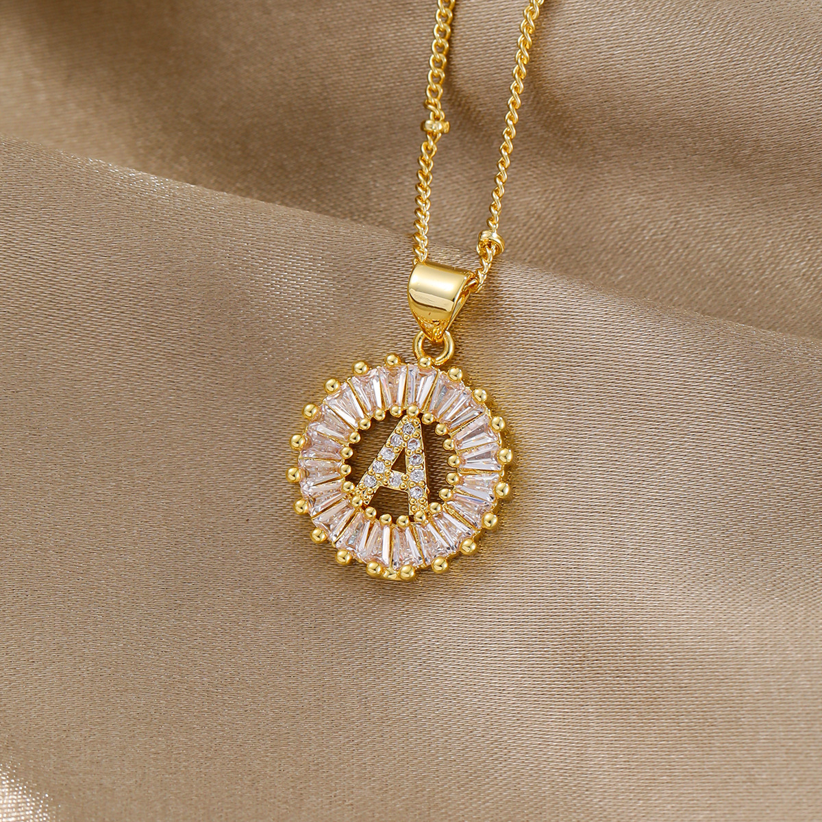 18k Gold Plated Zircon Letter Pendant Necklace Unisex Personalized Jewelry - Image 5