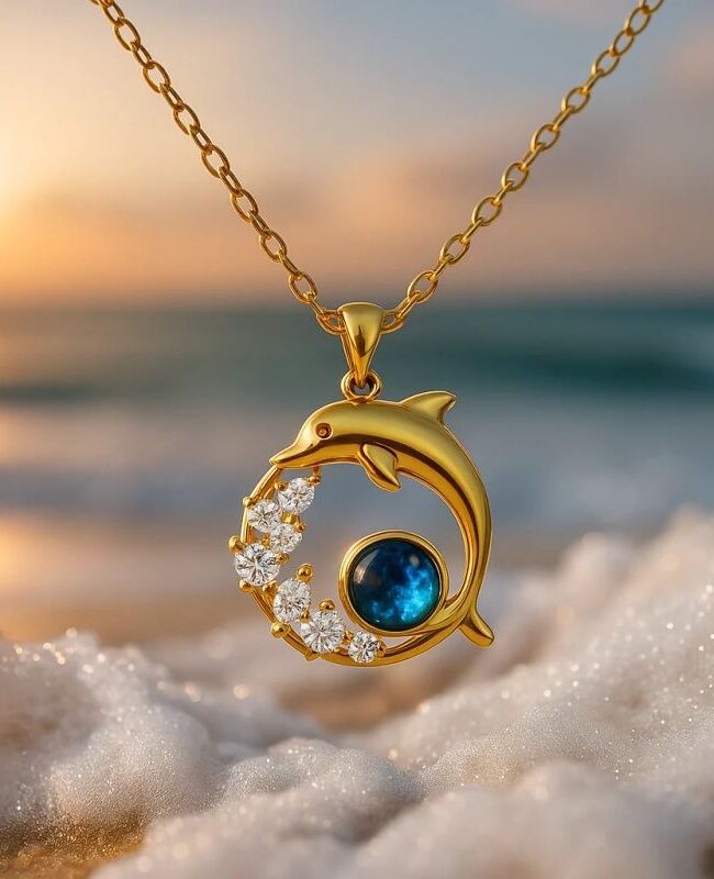 The Aurore Sophisticated Unique Design Dolphin and Mermaid Pendant Necklace with an Oceanic Resort Vibe. – La Rose Couture Jewellery & Accessories