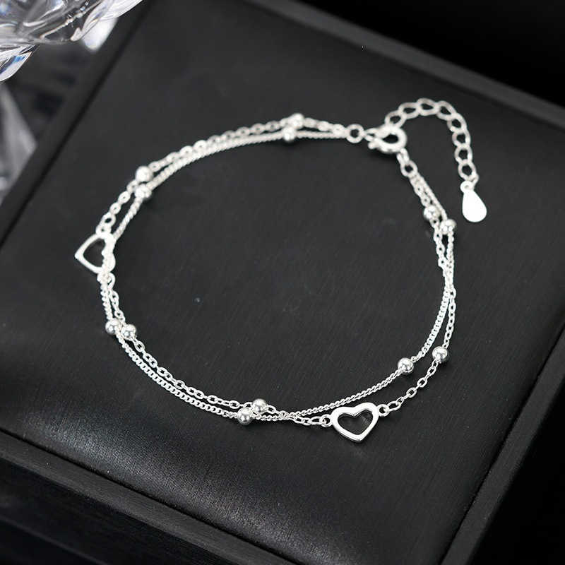 S925 Sterling Silver Double-Layer Heart Pendant Bracelet - Image 2
