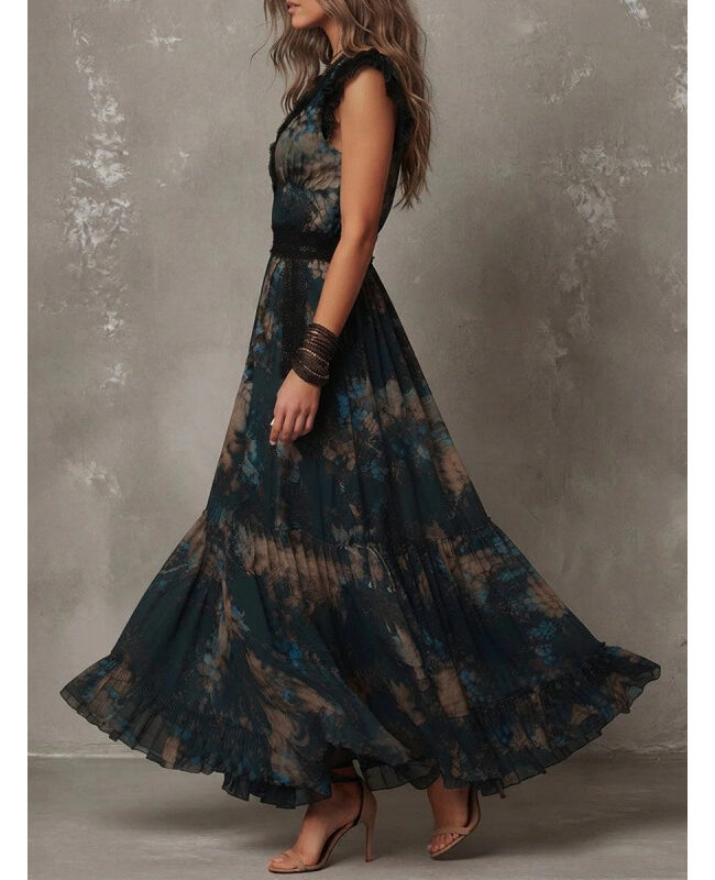 The Rosalie Floral Lace V Neck Flutter Sleeve Chiffon Dress Detail – La Rose Couture Dresses & Gowns