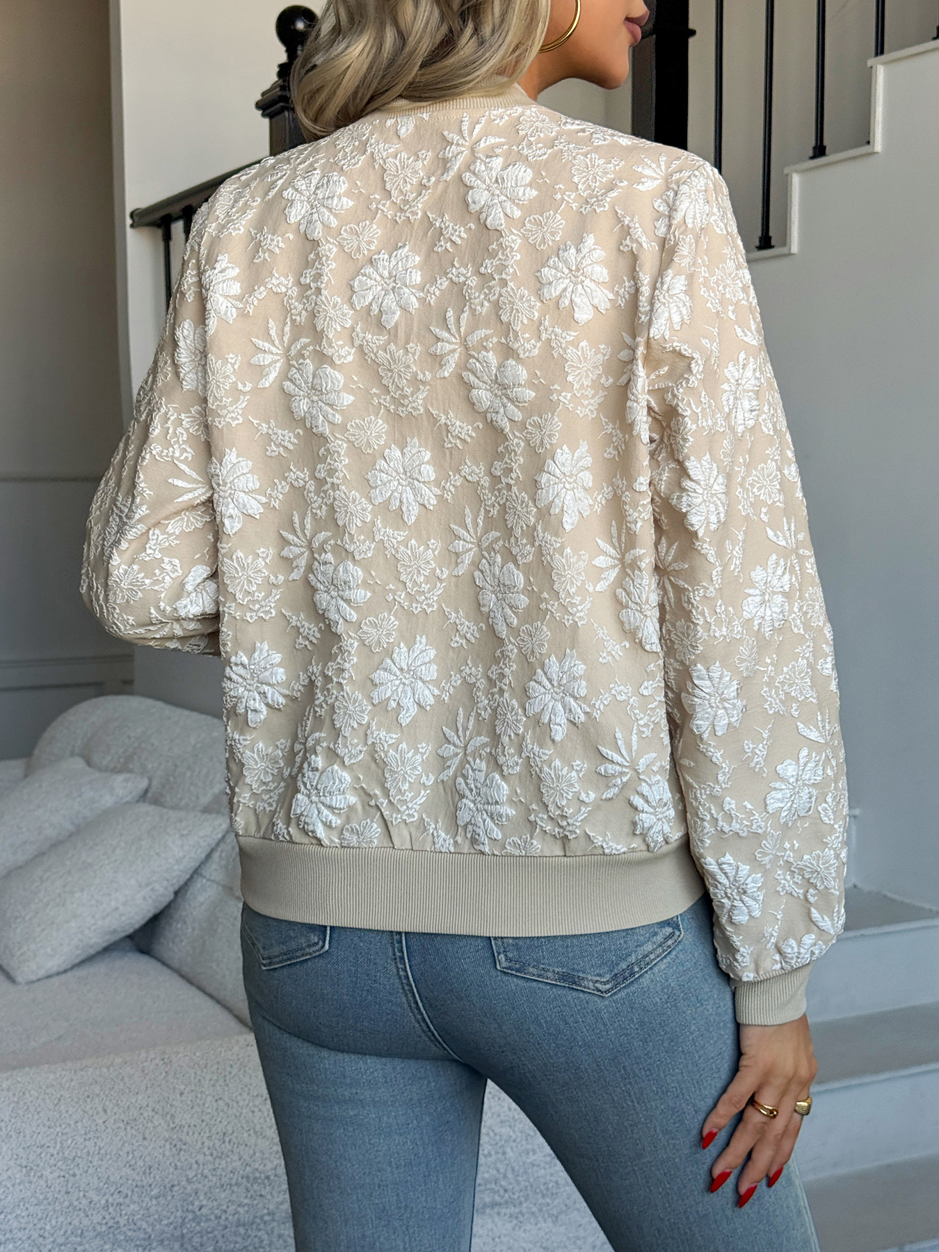 Women's jacquard zipper loose-fit jacket - Image 5