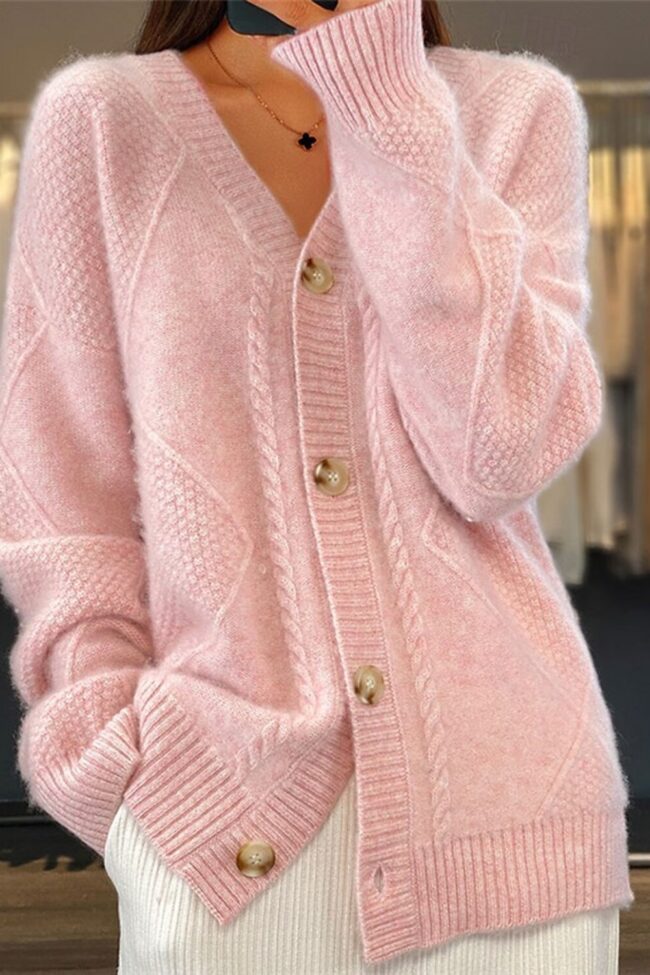 The Ariane Long Sleeve V Neck Knit Cardigan Detail – La Rose Couture Coats & Jackets