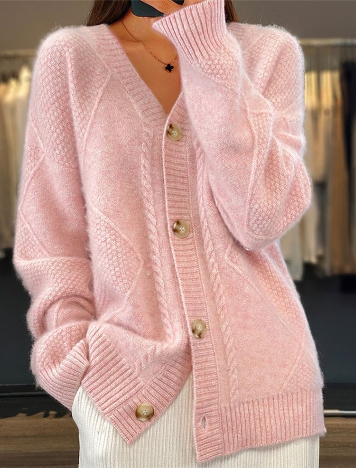 Long Sleeve V-Neck Knit Cardigan - Image 2
