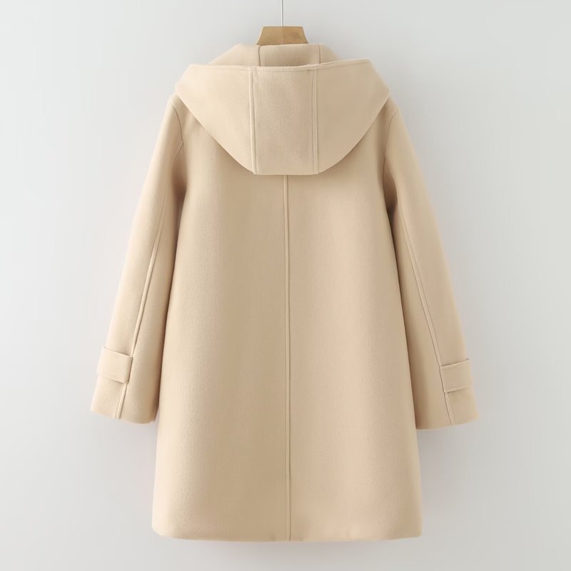 Women's Hooded Mid-Length Lapel Woolen Coat - Image 4